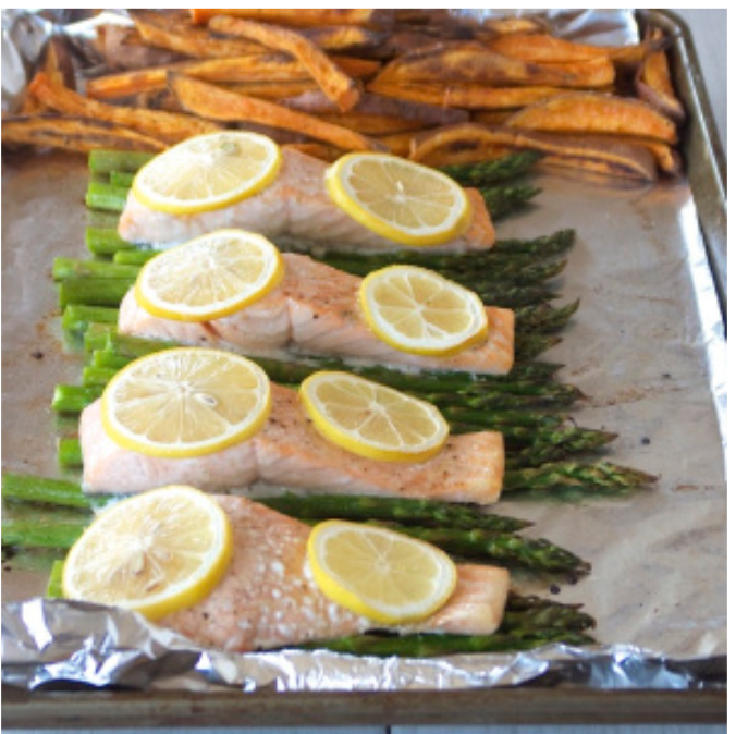 Salmon with Asparagus and Sweet Potatoes